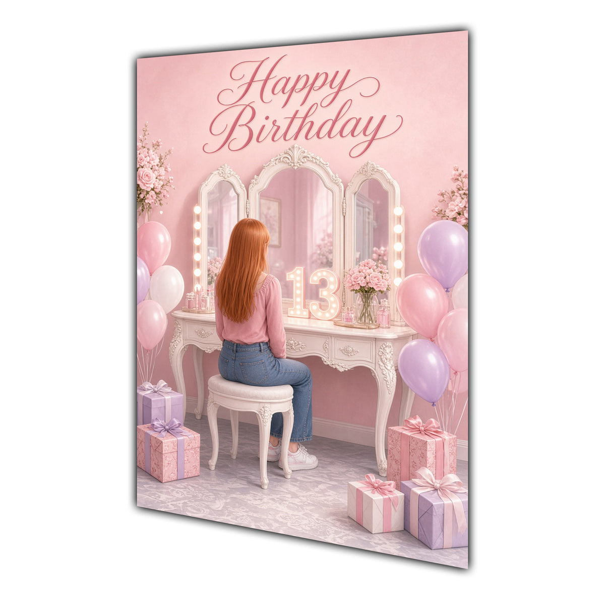 Happy Birthday 13th Pink Vanity Greeting Card A5