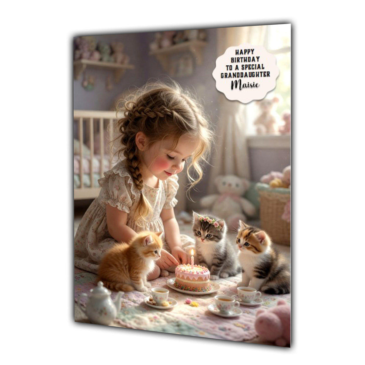 Personalised Birthday Card Girls Kitten Cat Granddaughter Daughter A5 Size