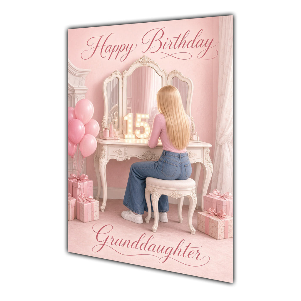 Happy Birthday Granddaughter 15th Pink Vanity Greeting Card A5