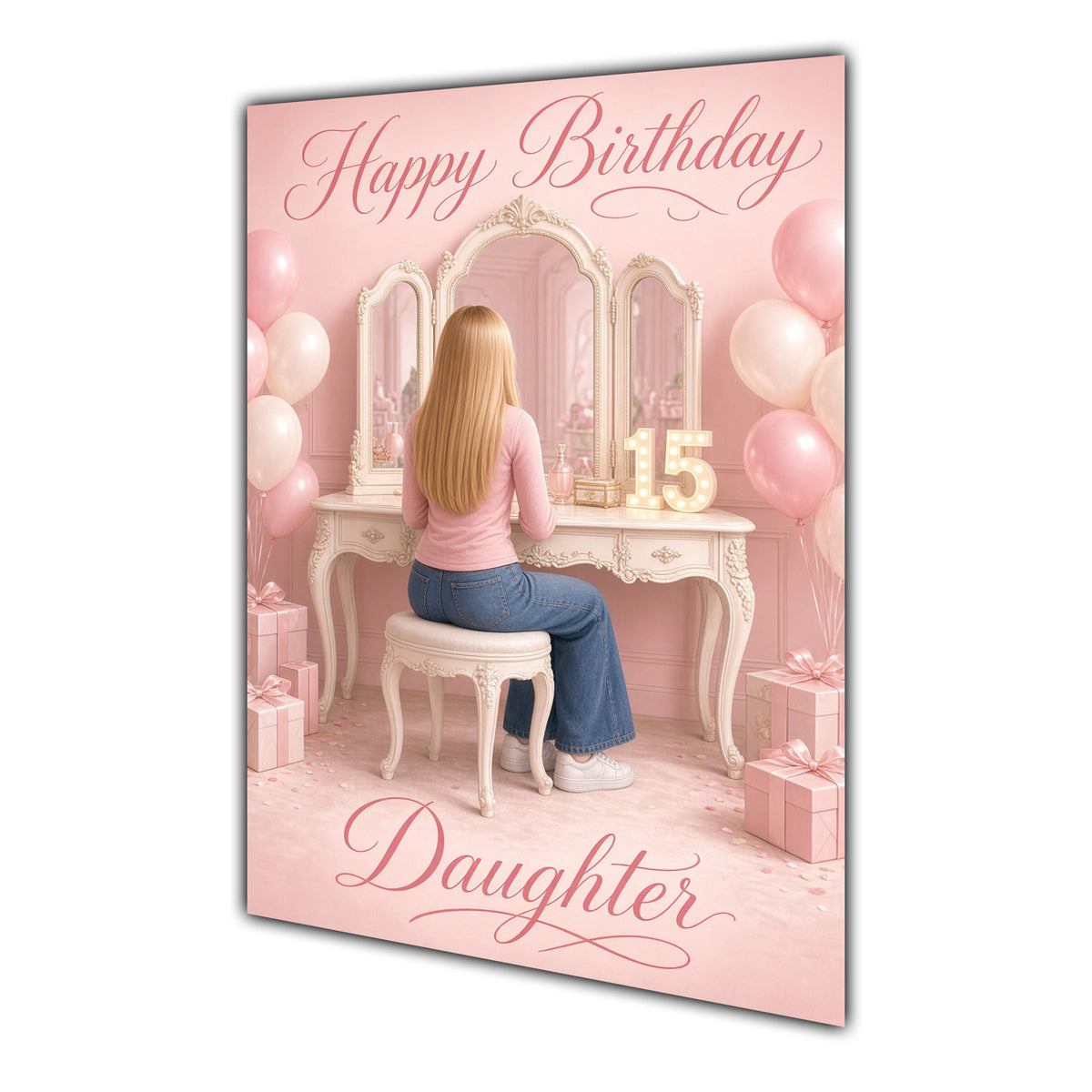 Happy Birthday Daughter 15th Pink Vanity Greeting Card A5