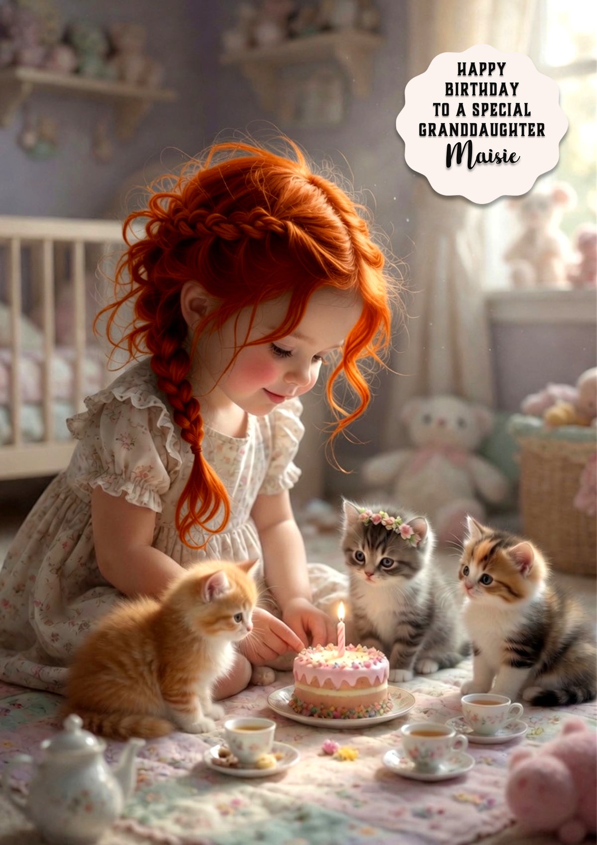 Personalised Birthday Card Girls Kitten Cat Granddaughter Daughter A5 Size
