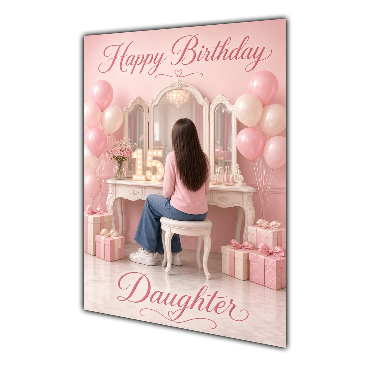 Happy Birthday Daughter 15th Pink Vanity Greeting Card A5