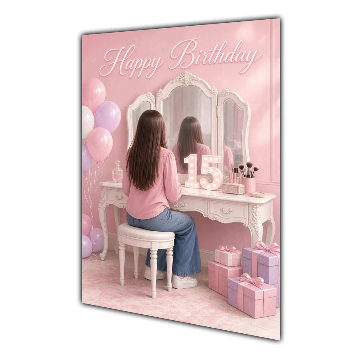 Happy Birthday 15th Pink Vanity Greeting Card A5