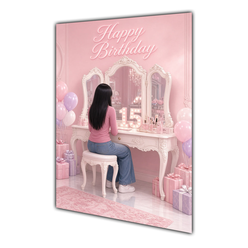 Happy Birthday 15th Pink Vanity Greeting Card A5