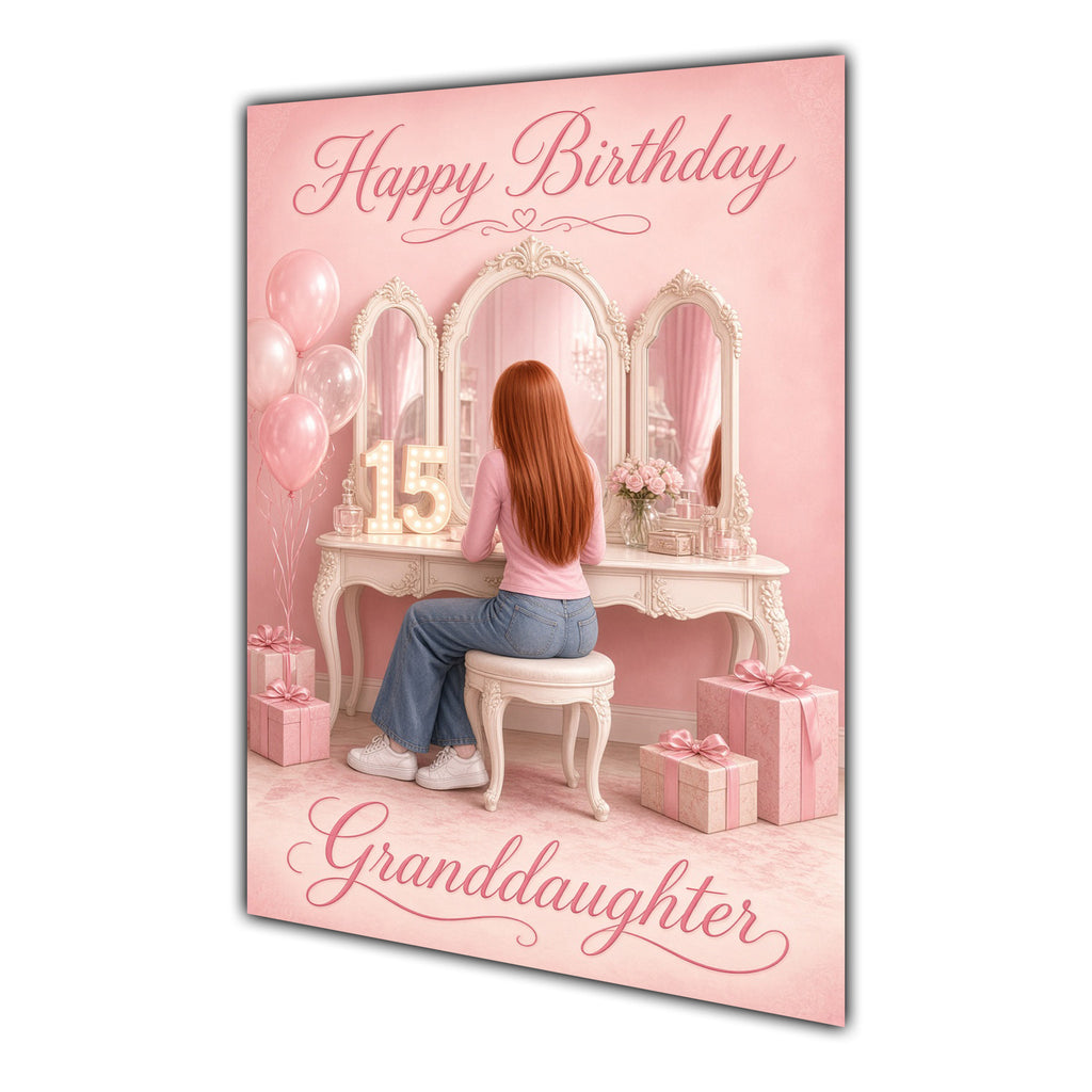 Happy Birthday Granddaughter 15th Pink Vanity Greeting Card A5