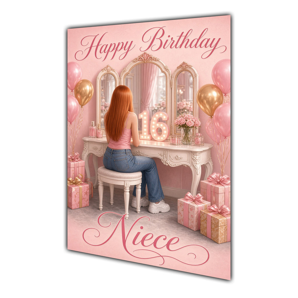 Happy Birthday Niece 16th Pink Vanity Greeting Card A5