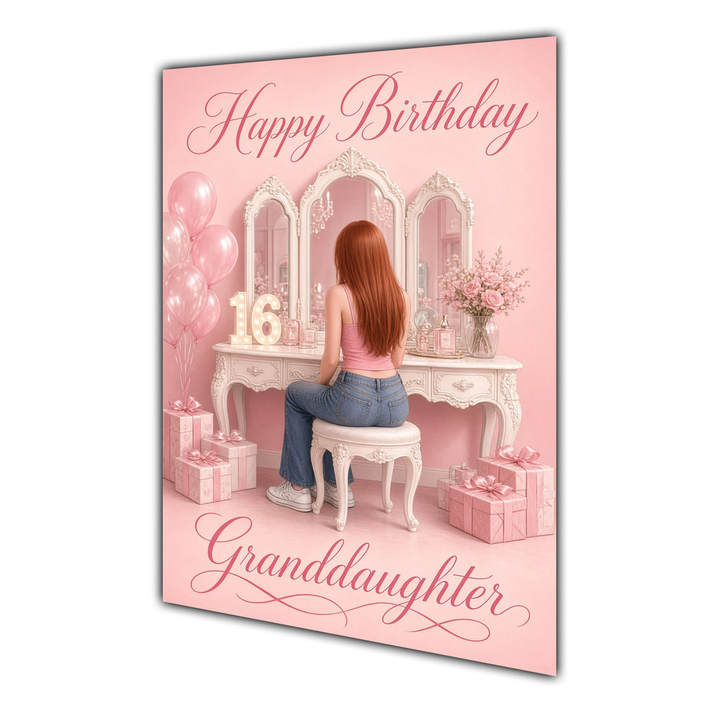 Happy Birthday Granddaughter 16th Pink Vanity Greeting Card A5