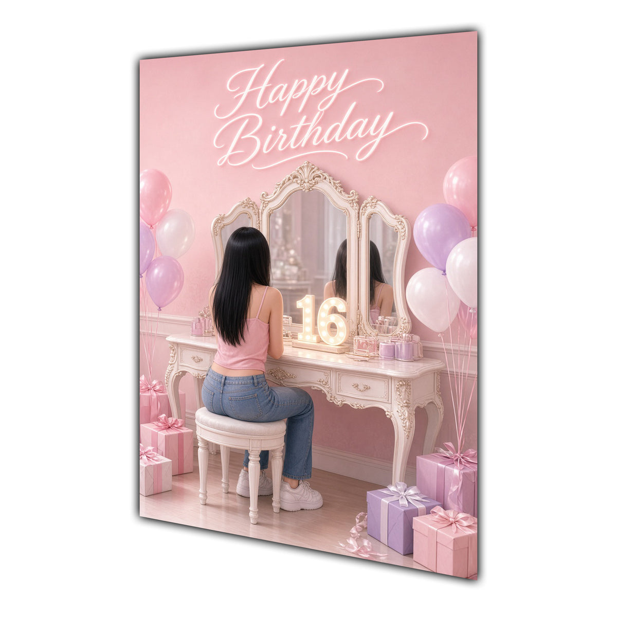 Happy Birthday 16th Pink Vanity Greeting Card A5