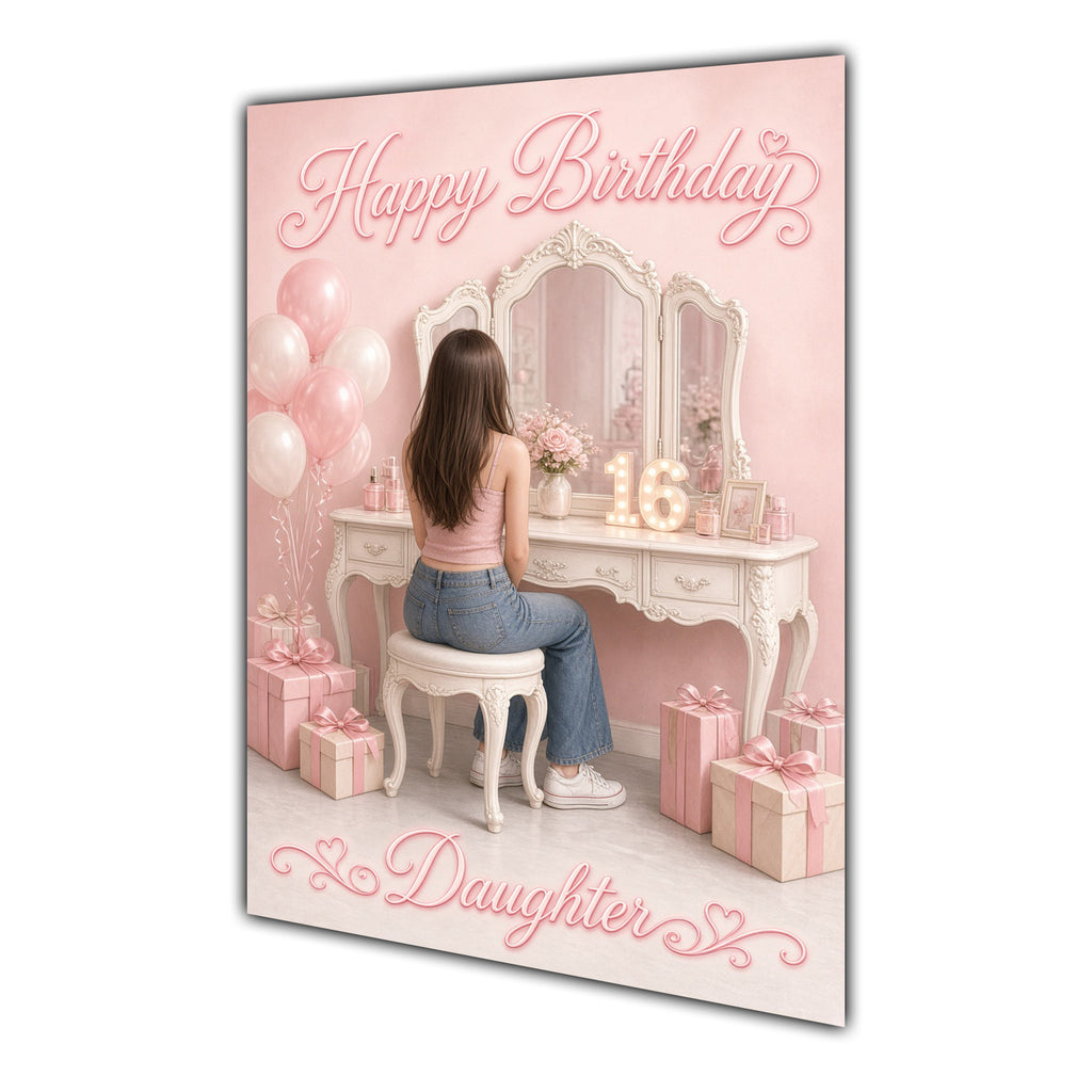 Happy Birthday Daughter 16th Pink Vanity Greeting Card A5
