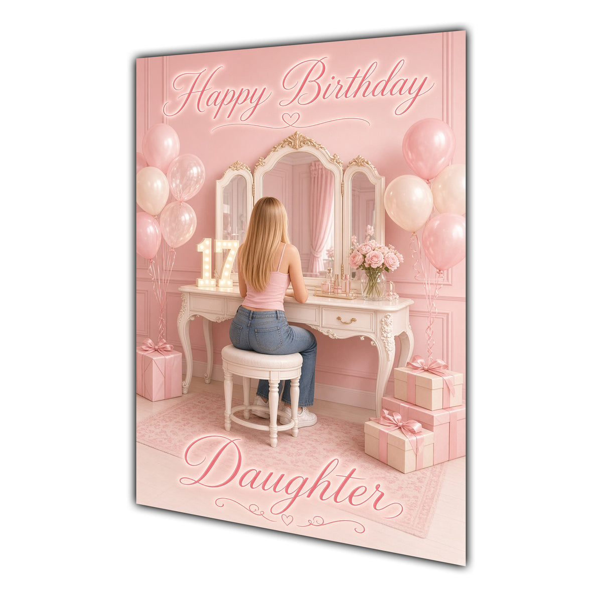 Happy Birthday Daughter 17th Pink Vanity Greeting Card A5