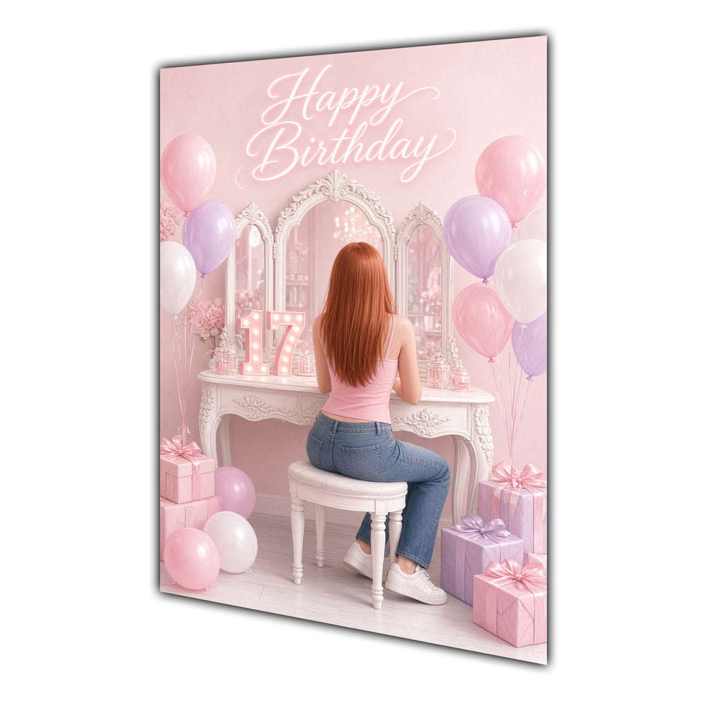 Happy Birthday 17th Pink Vanity Greeting Card A5