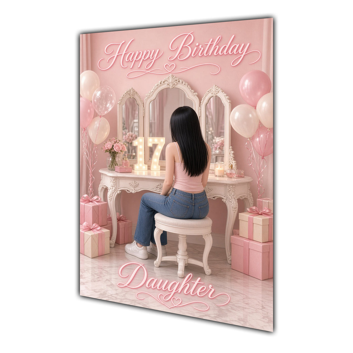 Happy Birthday Daughter 17th Pink Vanity Greeting Card A5