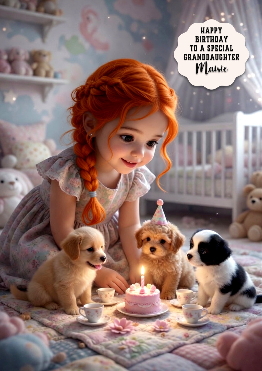 Personalised Birthday Card Girls Puppy Dog Granddaughter Daughter A5 Size
