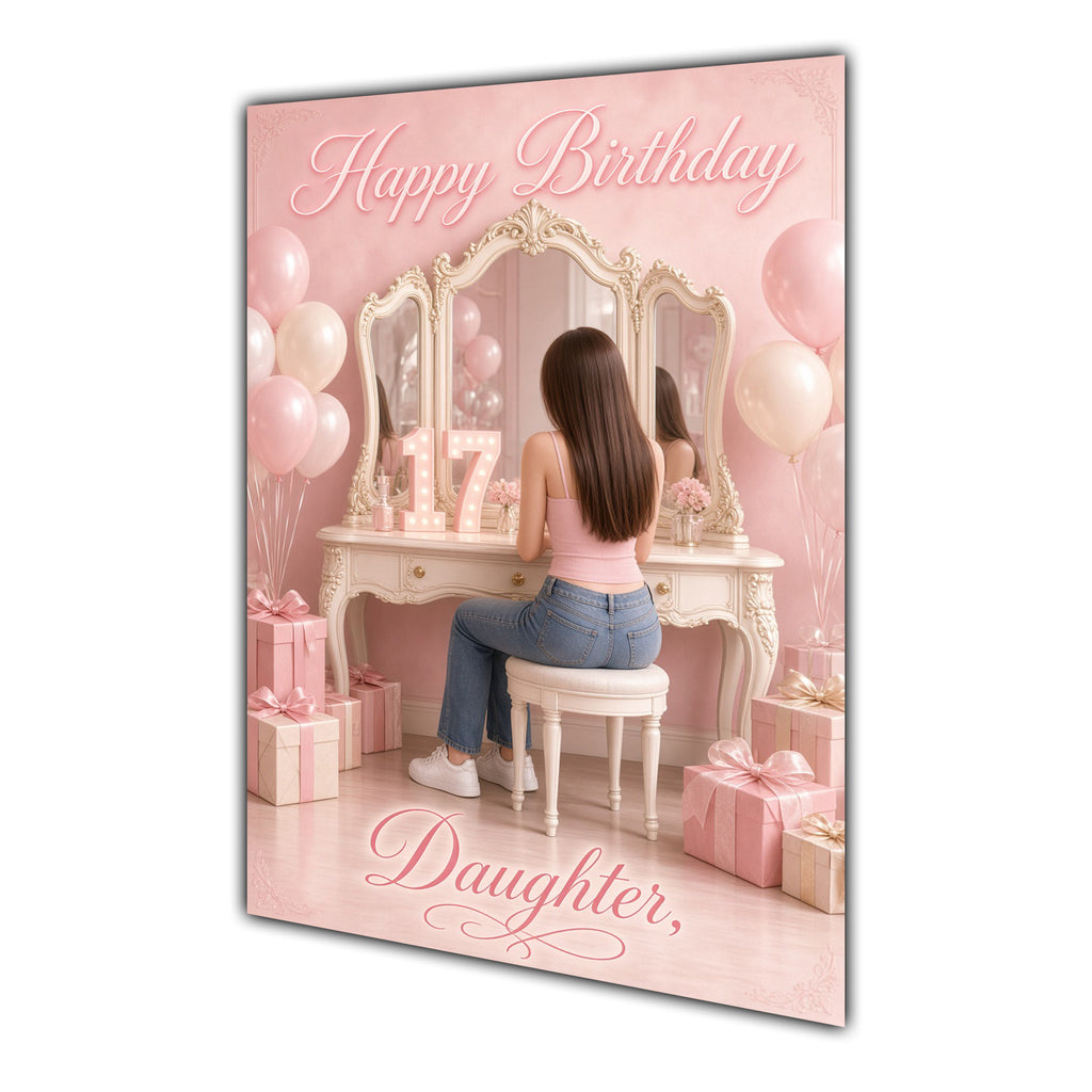 Happy Birthday Daughter 17th Pink Vanity Greeting Card A5