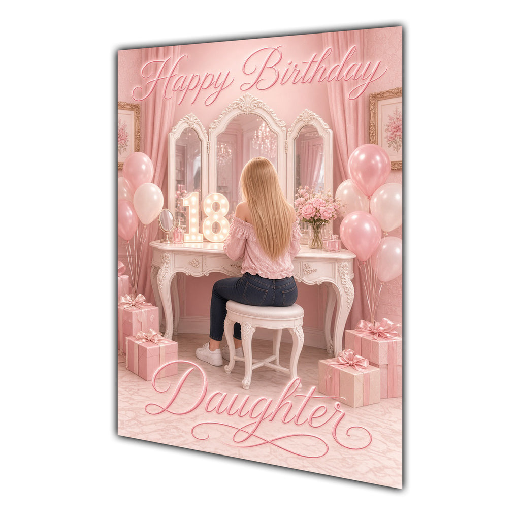 Happy Birthday Daughter 18th Pink Vanity Greeting Card A5
