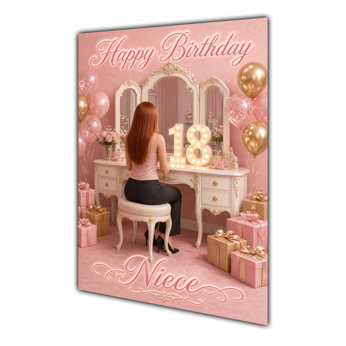Happy Birthday Niece 18th Pink Vanity Greeting Card A5