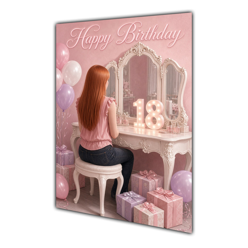 Happy Birthday 18th Pink Vanity Greeting Card A5