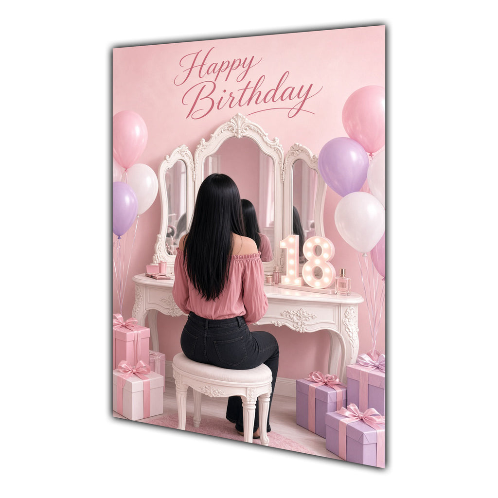 Happy Birthday 18th Pink Vanity Greeting Card A5