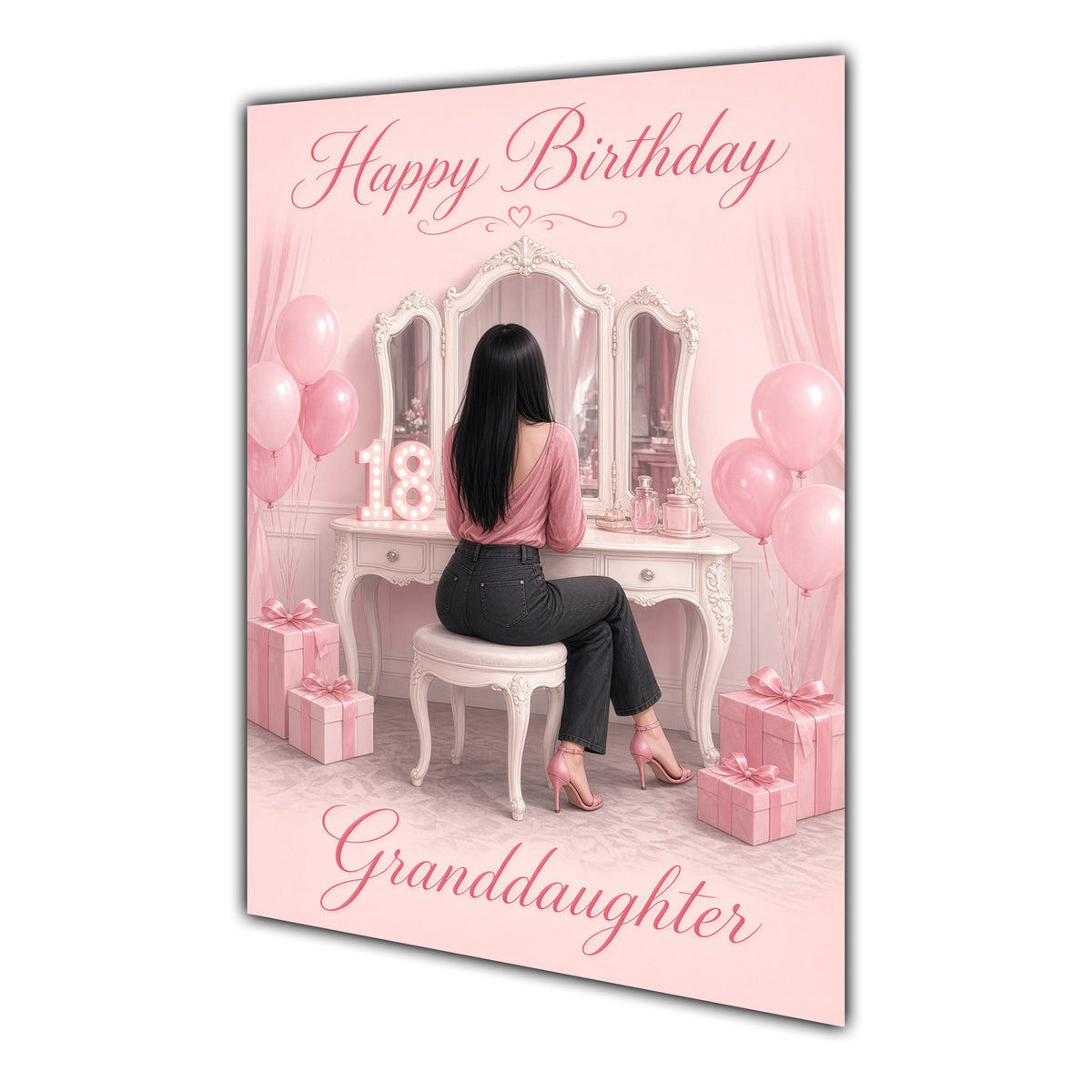Happy Birthday Granddaughter 18th Pink Vanity Greeting Card A5