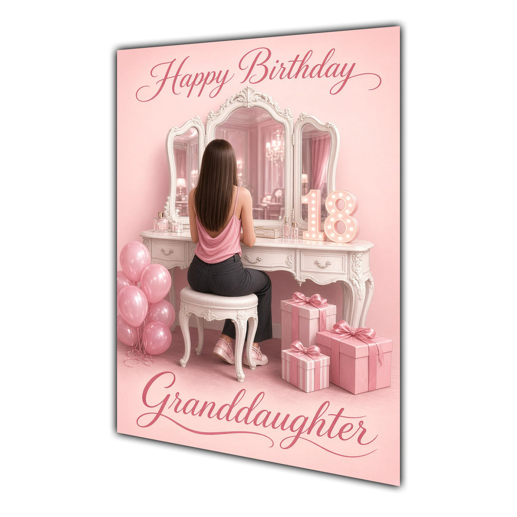 Happy Birthday Granddaughter 18th Pink Vanity Greeting Card A5