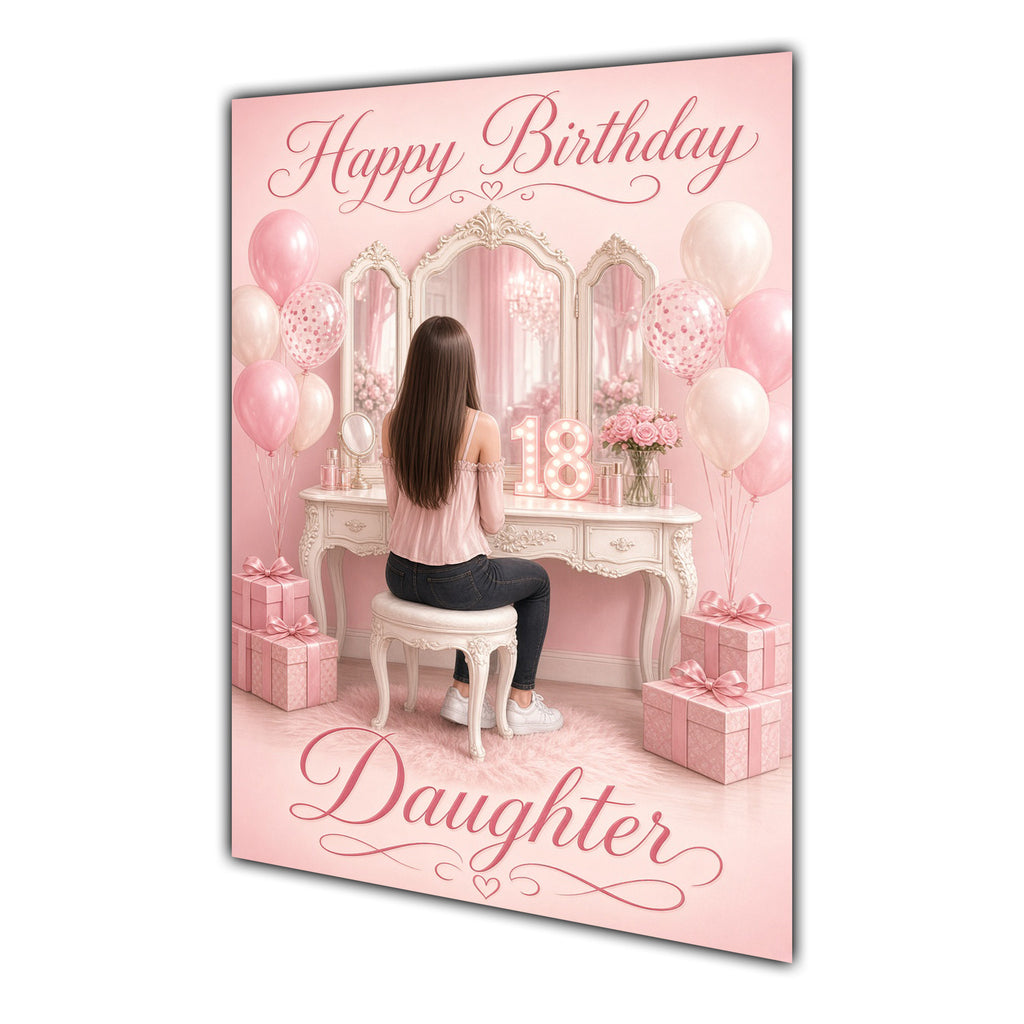Happy Birthday Daughter 18th Pink Vanity Greeting Card A5