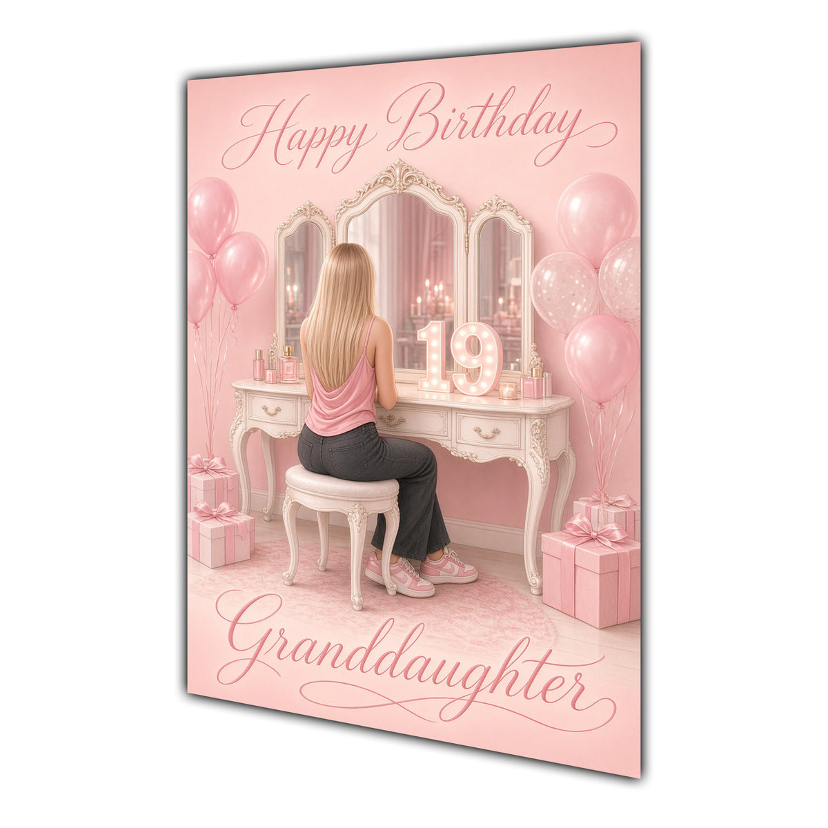 Happy Birthday Granddaughter 19th Pink Vanity Greeting Card A5