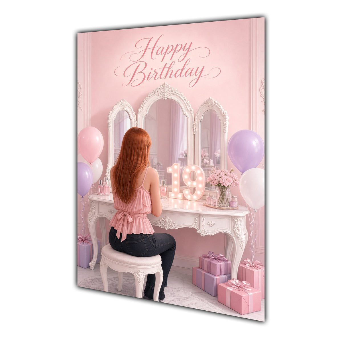 Happy Birthday 19th Pink Vanity Greeting Card A5