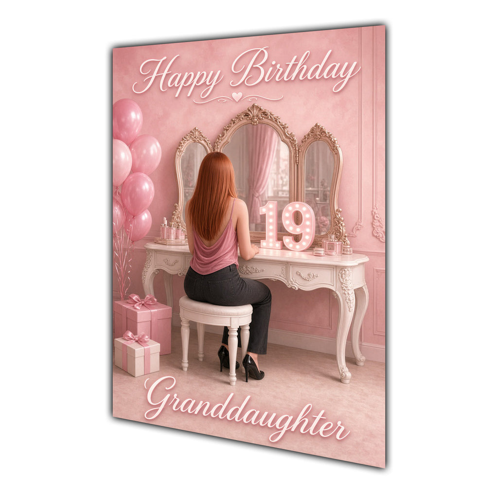 Happy Birthday Granddaughter 19th Pink Vanity Greeting Card A5