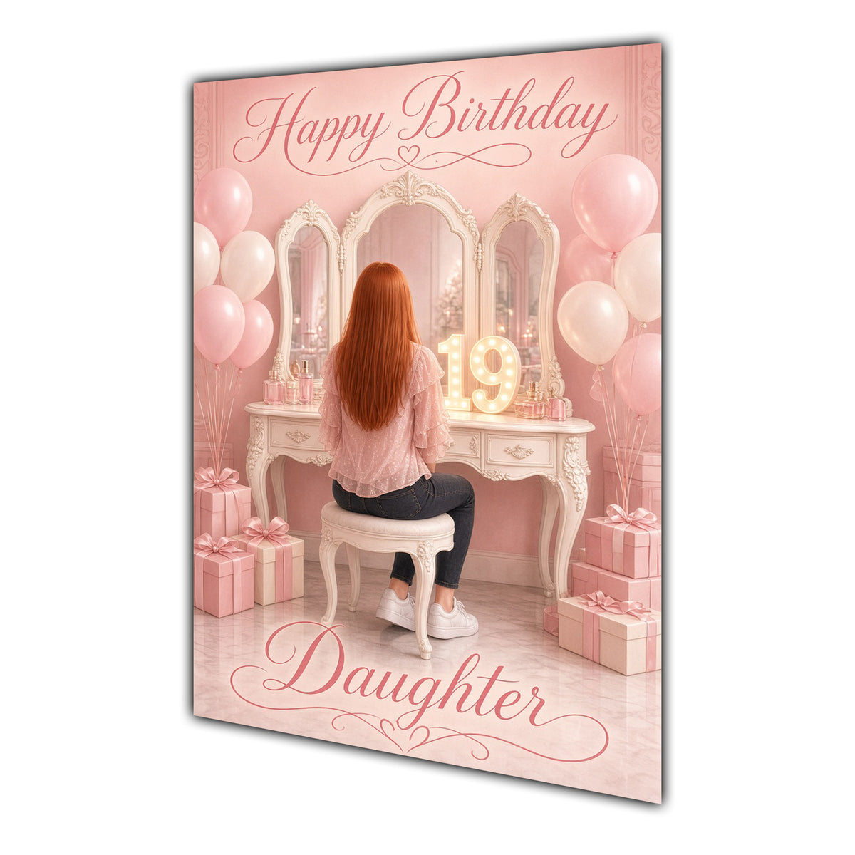 Happy Birthday Daughter 19th Pink Vanity Greeting Card A5