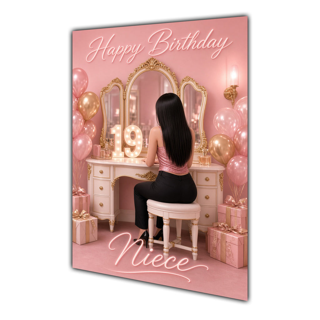 Happy Birthday Niece 19th Pink Vanity Greeting Card A5