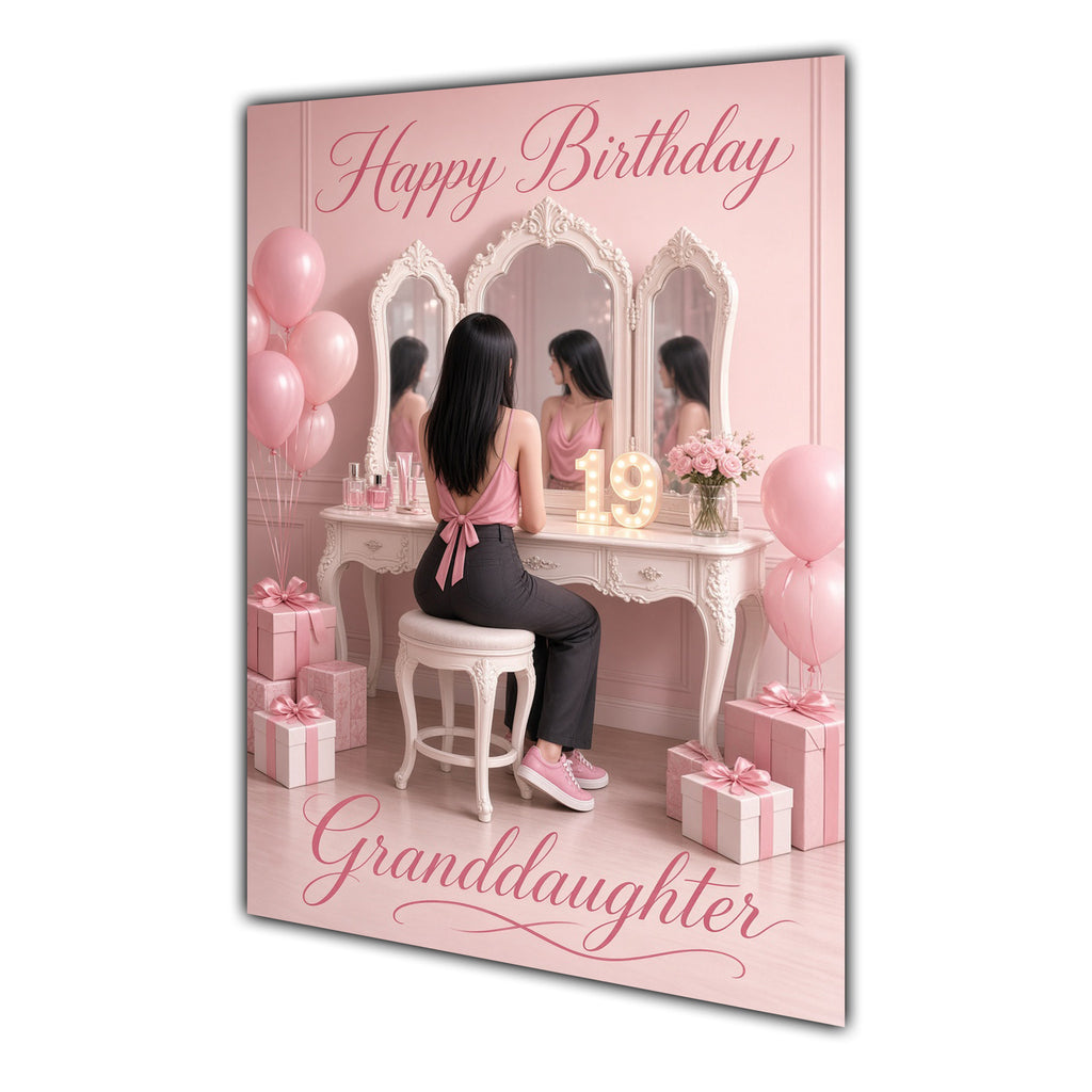 Happy Birthday Granddaughter 19th Pink Vanity Greeting Card A5