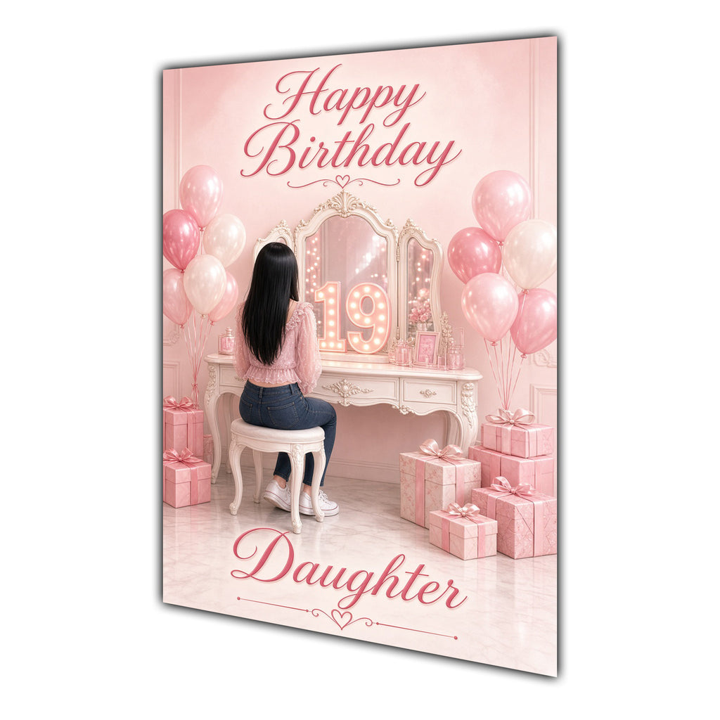 Happy Birthday Daughter 19th Pink Vanity Greeting Card A5