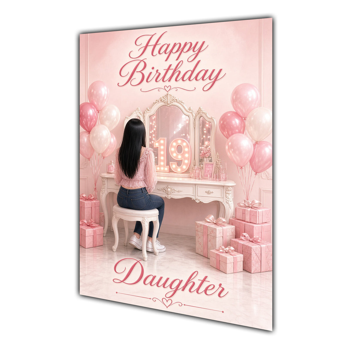 Happy Birthday Daughter 19th Pink Vanity Greeting Card A5
