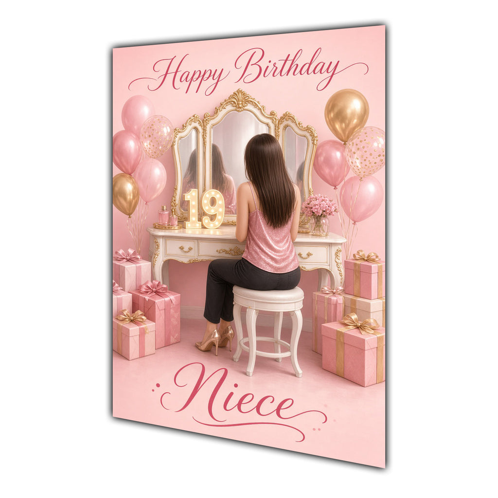 Happy Birthday Niece 19th Pink Vanity Greeting Card A5