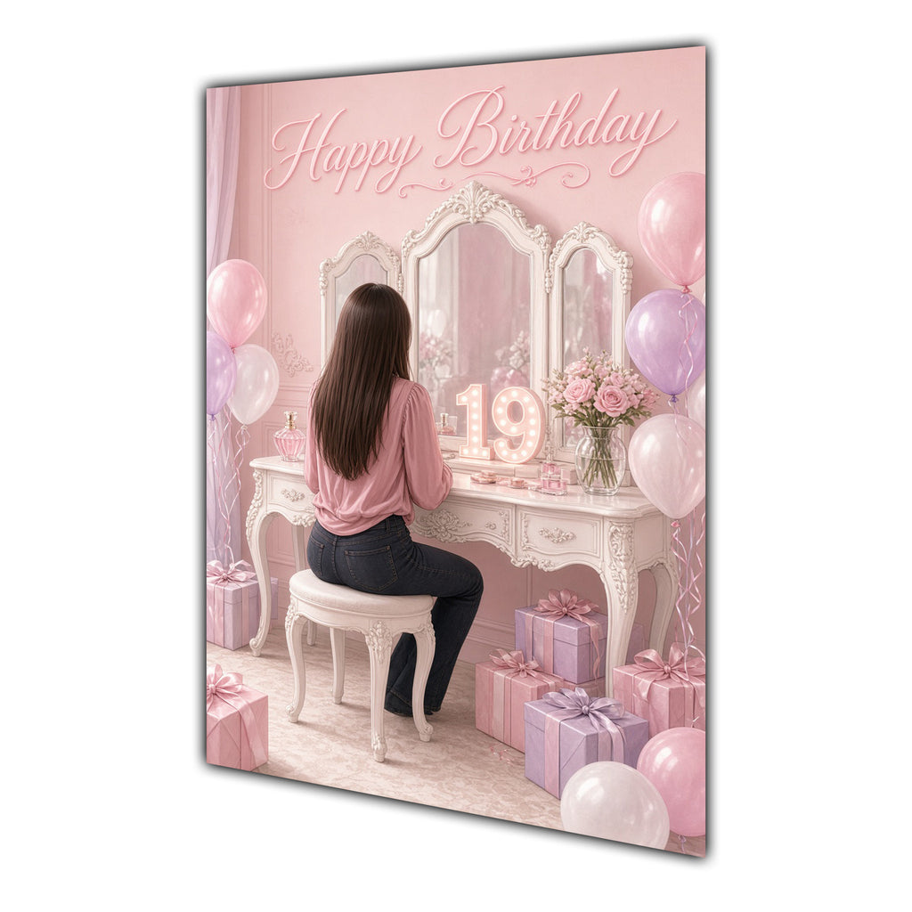 Happy Birthday 19th Pink Vanity Greeting Card A5