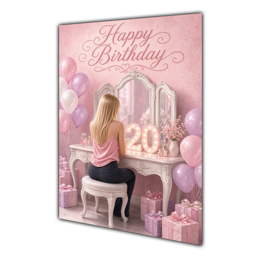 Happy Birthday 20th Pink Vanity Greeting Card A5