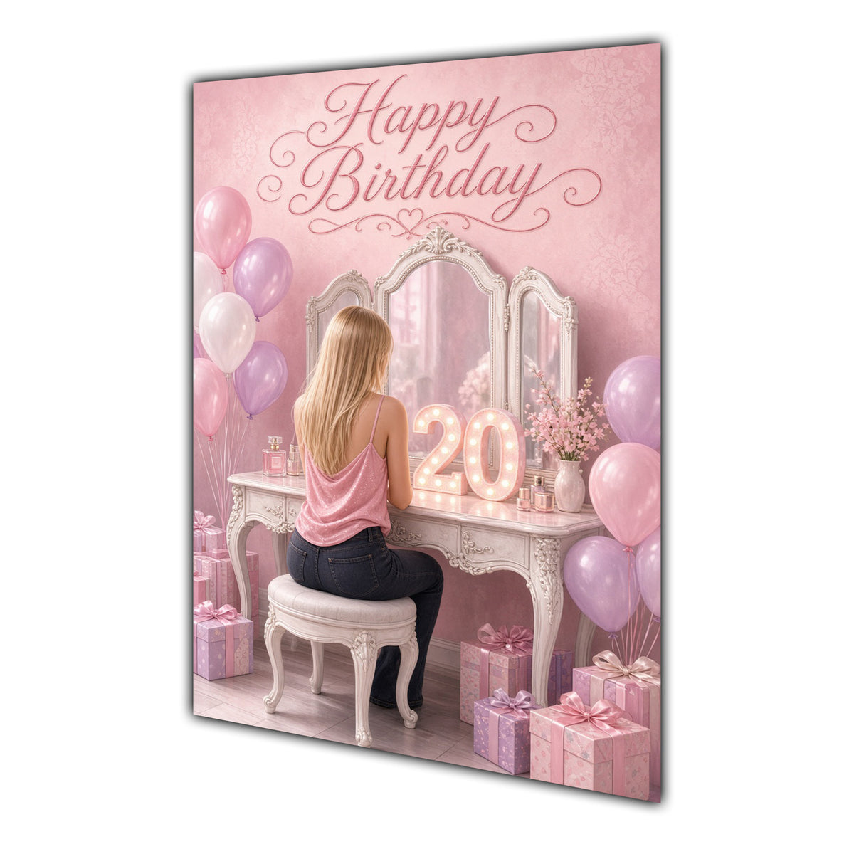 Happy Birthday 20th Pink Vanity Greeting Card A5