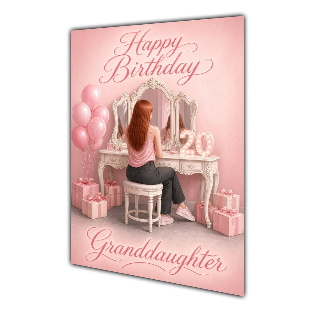 Happy Birthday Granddaughter 20th Pink Vanity Greeting Card A5