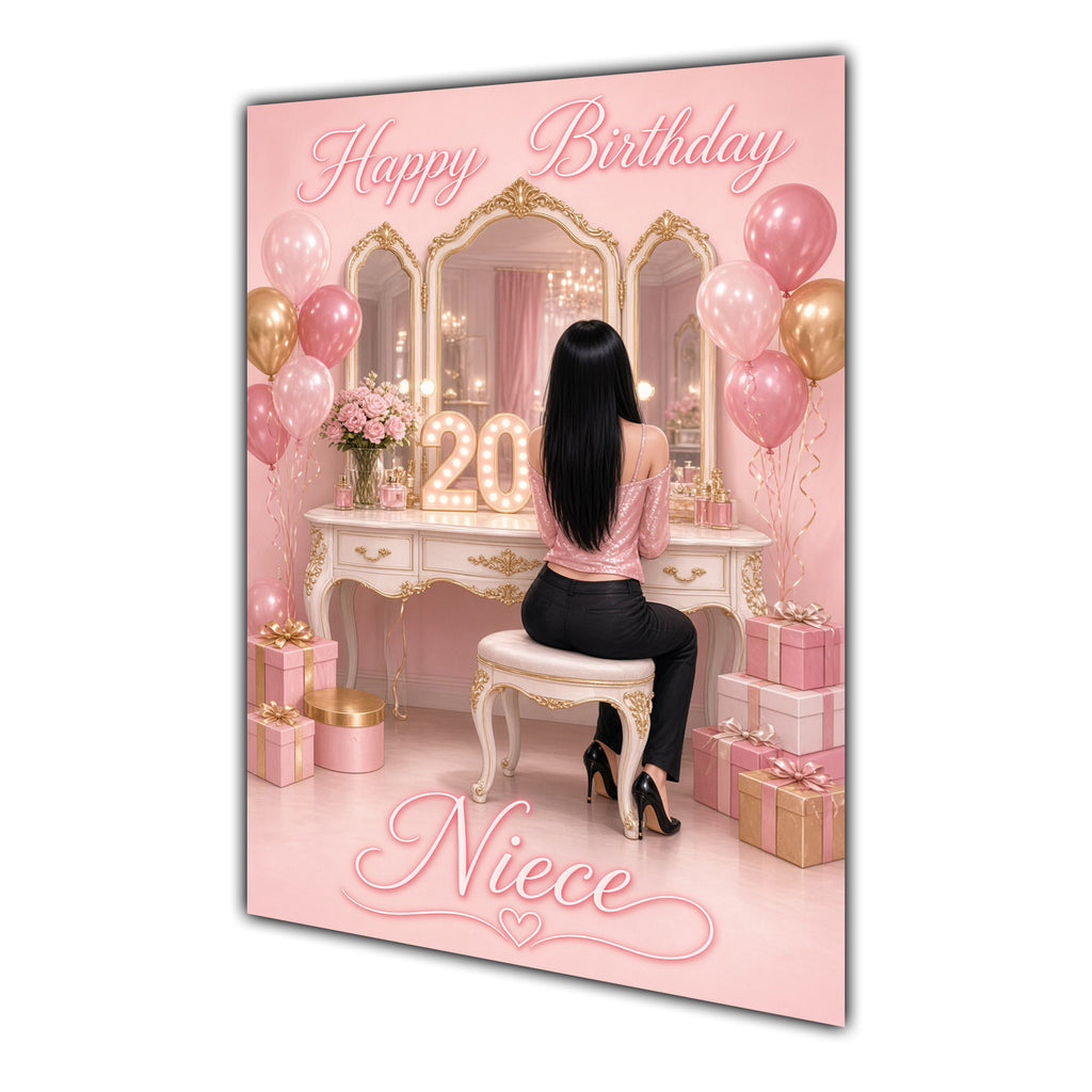 Happy Birthday Niece 20th Pink Vanity Greeting Card A5