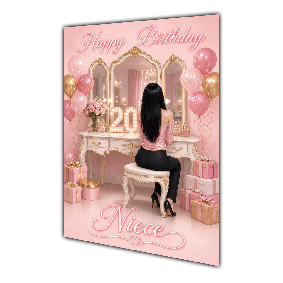 Happy Birthday Niece 20th Pink Vanity Greeting Card A5