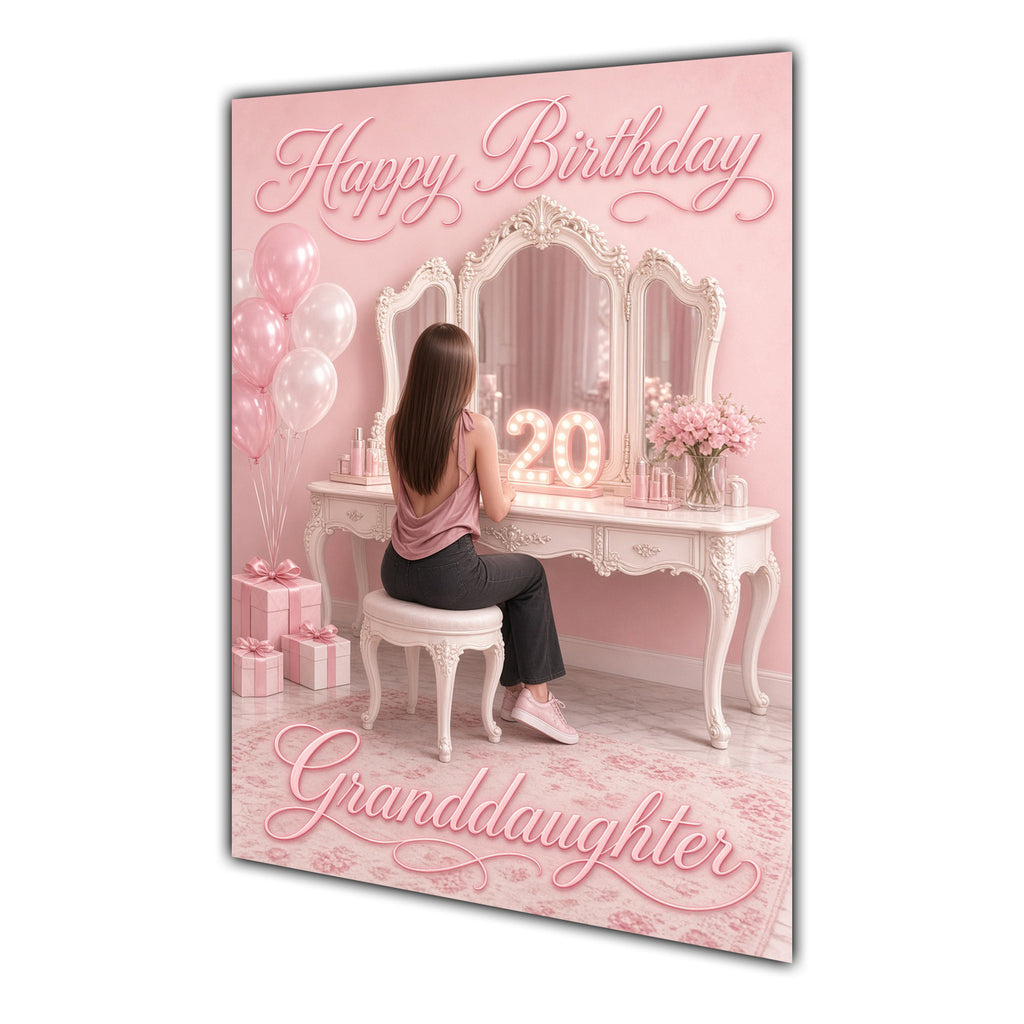 Happy Birthday Granddaughter 20th Pink Vanity Greeting Card A5