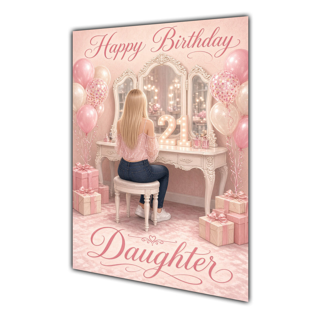 Happy Birthday Daughter 21st Pink Vanity Greeting Card A5