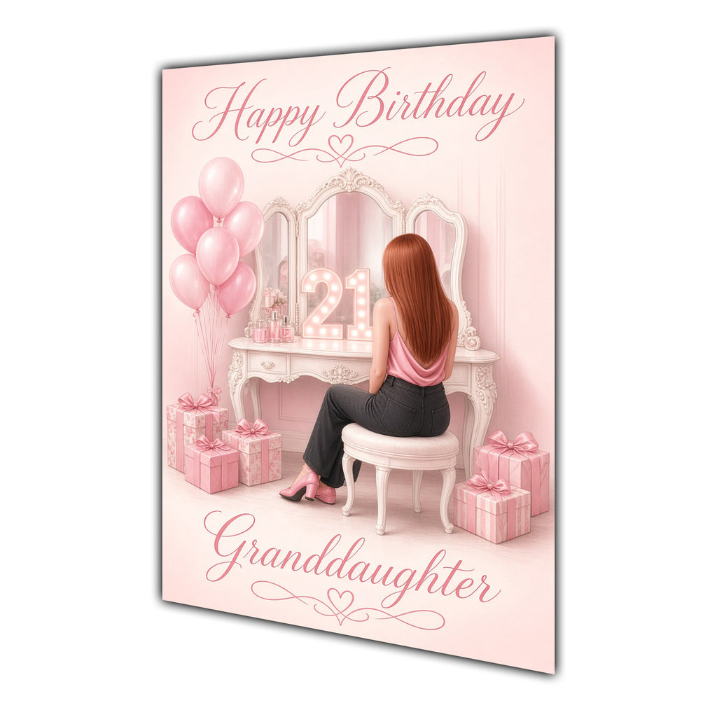 Happy Birthday Granddaughter 21st Pink Vanity Greeting Card A5