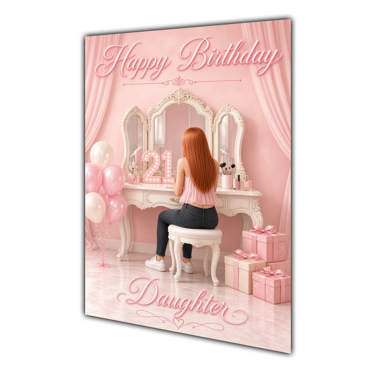 Happy Birthday Daughter 21st Pink Vanity Greeting Card A5
