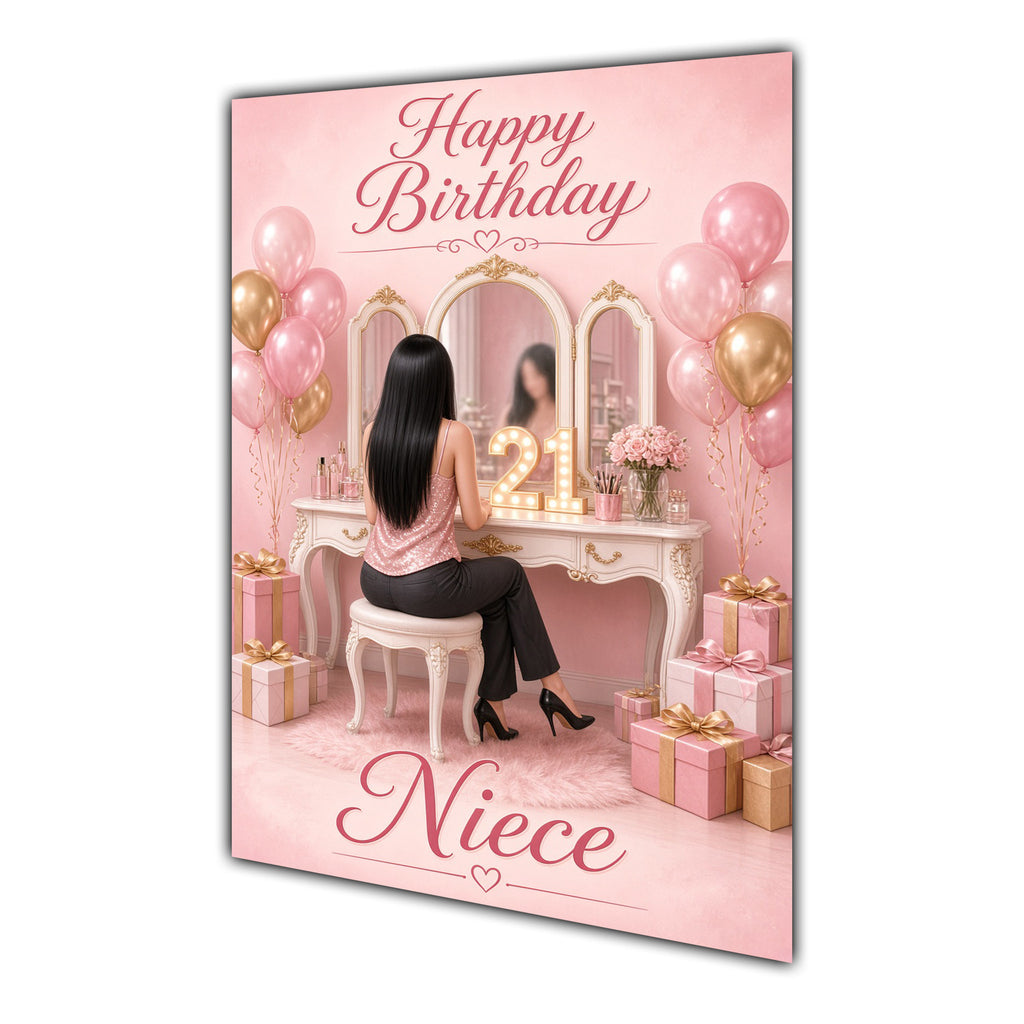 Happy Birthday Niece 21st Pink Vanity Greeting Card A5