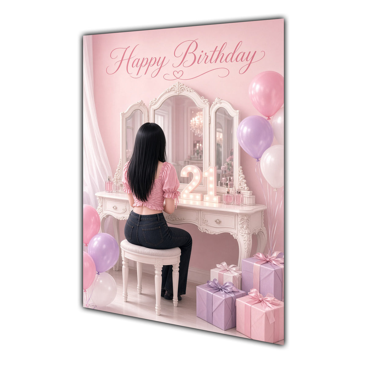 Happy Birthday 21st Pink Vanity Greeting Card A5