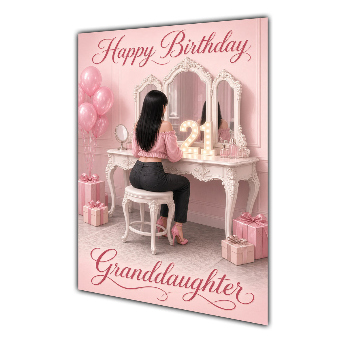 Happy Birthday Granddaughter 21st Pink Vanity Greeting Card A5