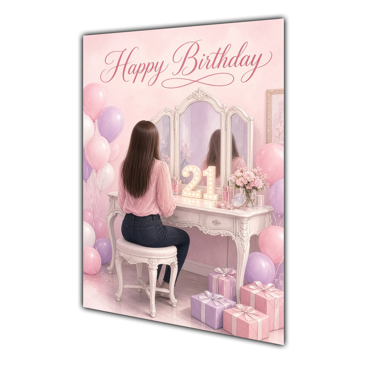 Happy Birthday 21st Pink Vanity Greeting Card A5