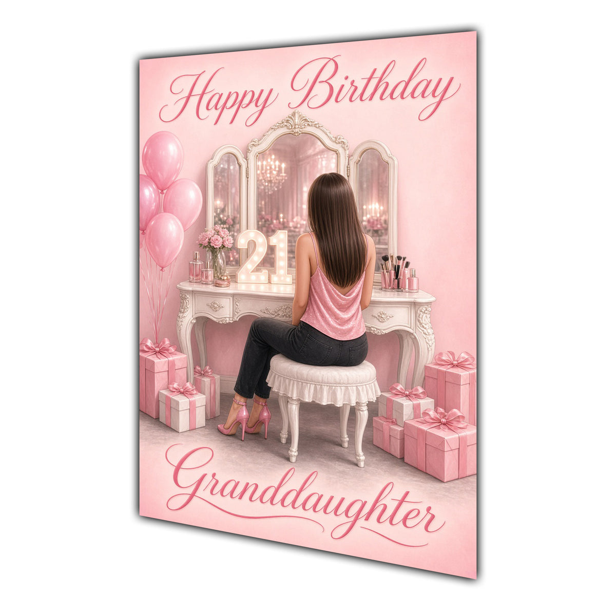 Happy Birthday Granddaughter 21st Pink Vanity Greeting Card A5
