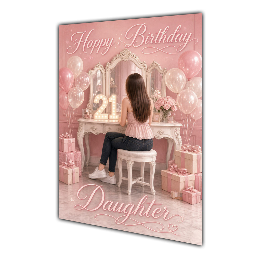 Happy Birthday Daughter 21st Pink Vanity Greeting Card A5